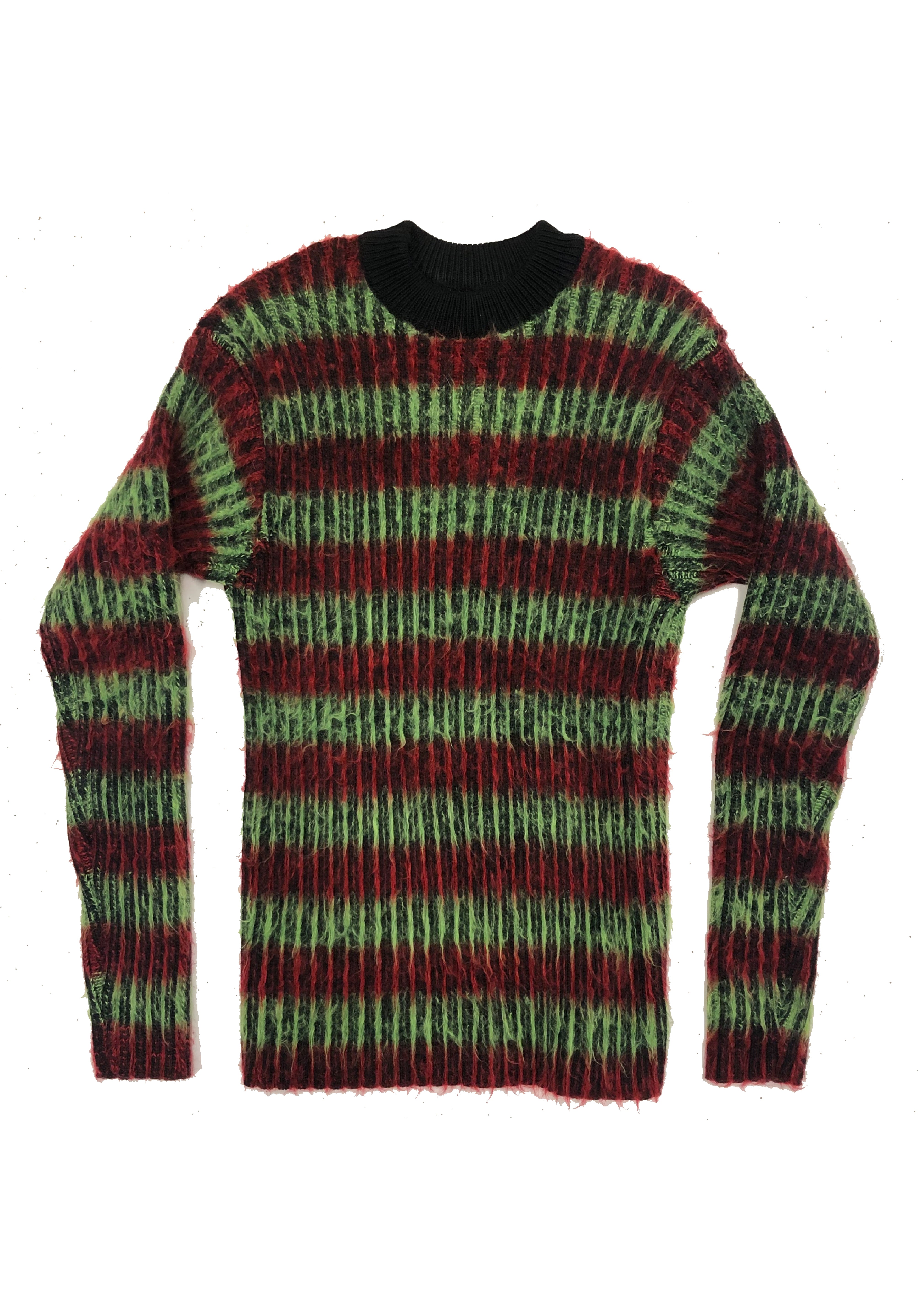 GREEN/RED STRIPE MOHAIR JUMPER