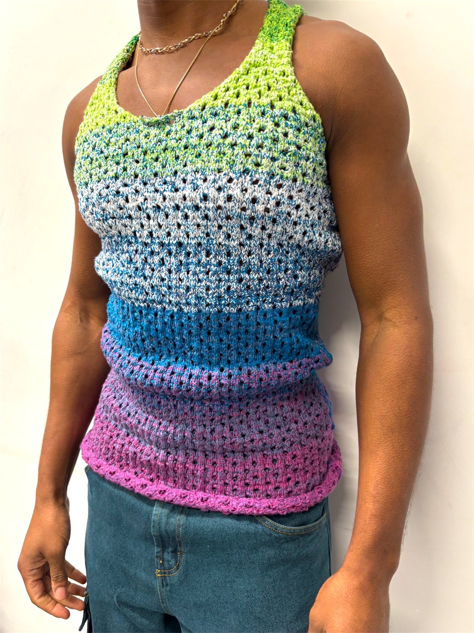GREEN/BLUE/PURPLE CROCHET VEST