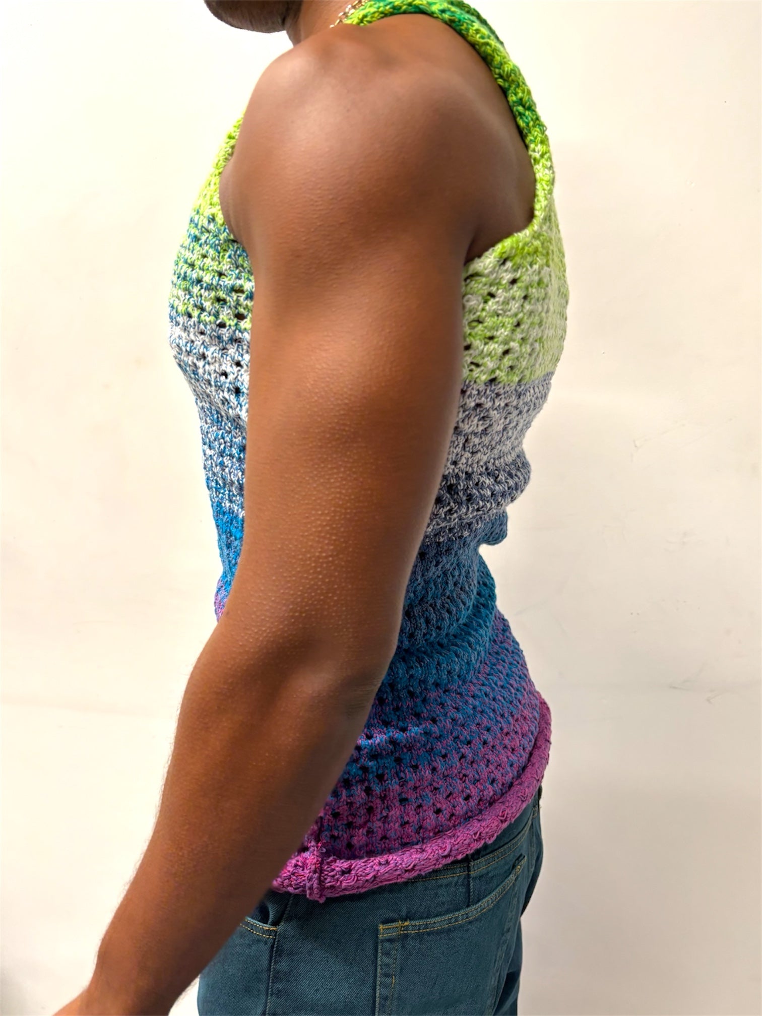 GREEN/BLUE/PURPLE CROCHET VEST