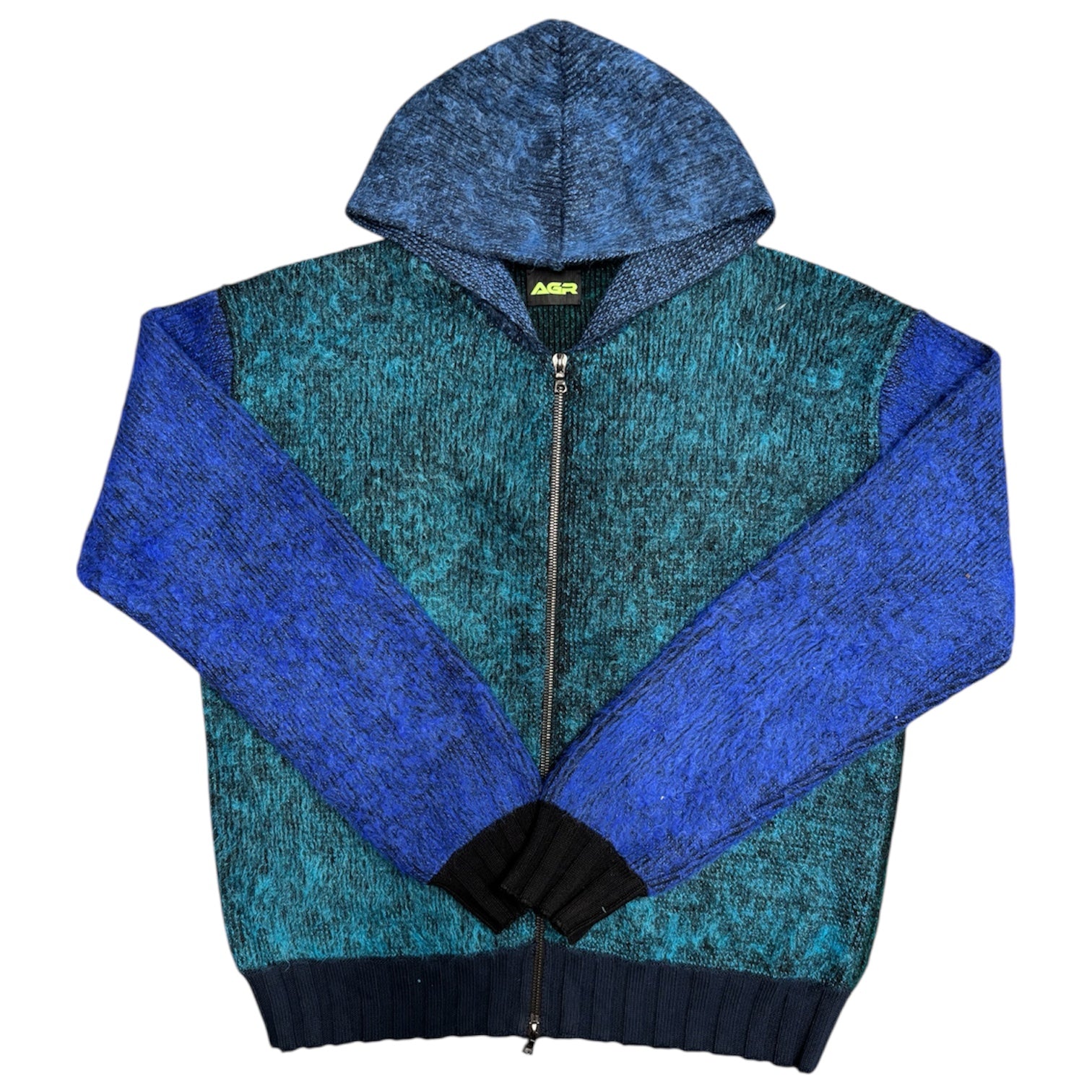 BRUSHED MOHAIR BLUE HOODIE KNIT