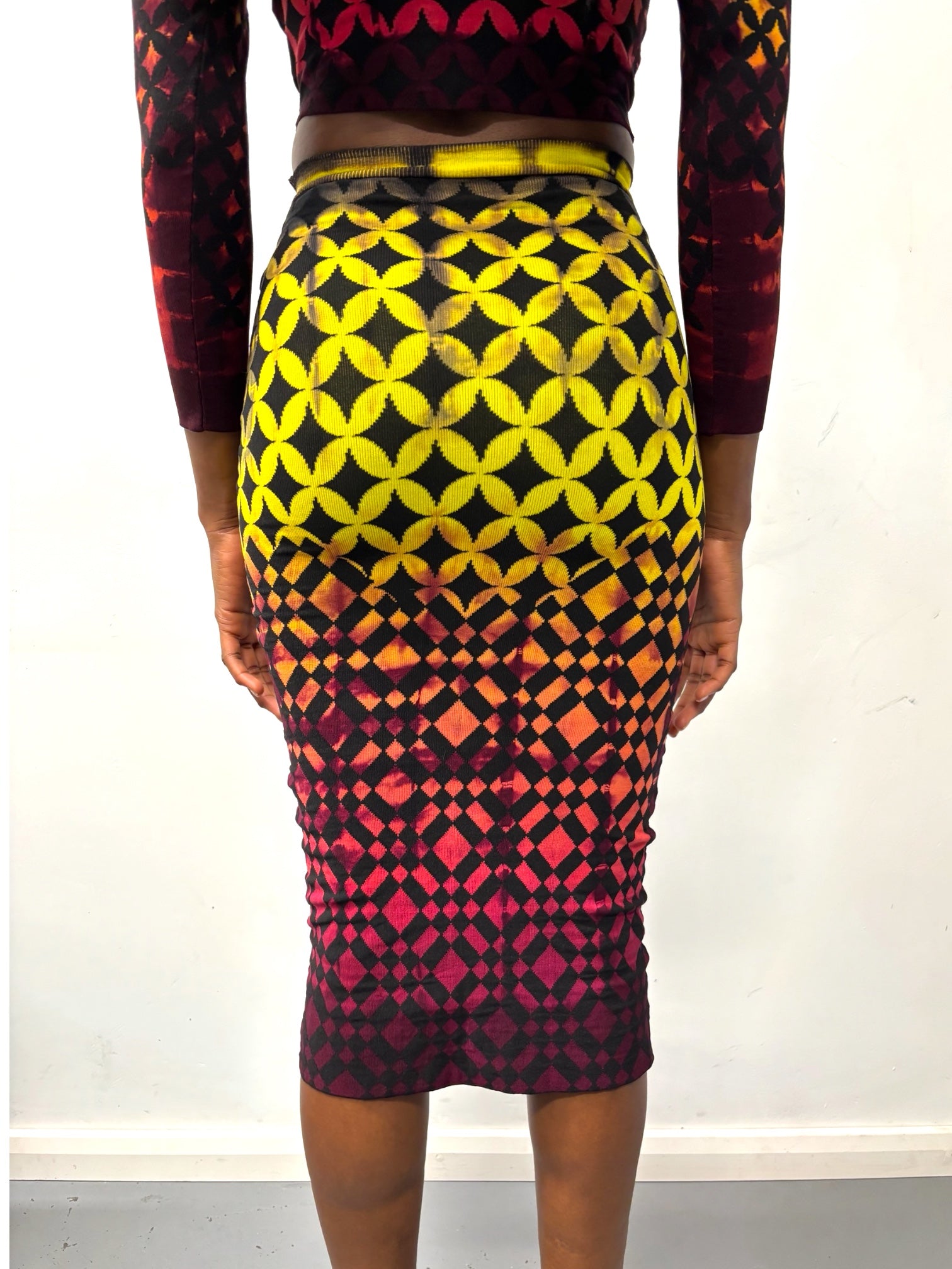 JACQUARD ELASTIC KNIT MIDI SKIRT (SET)