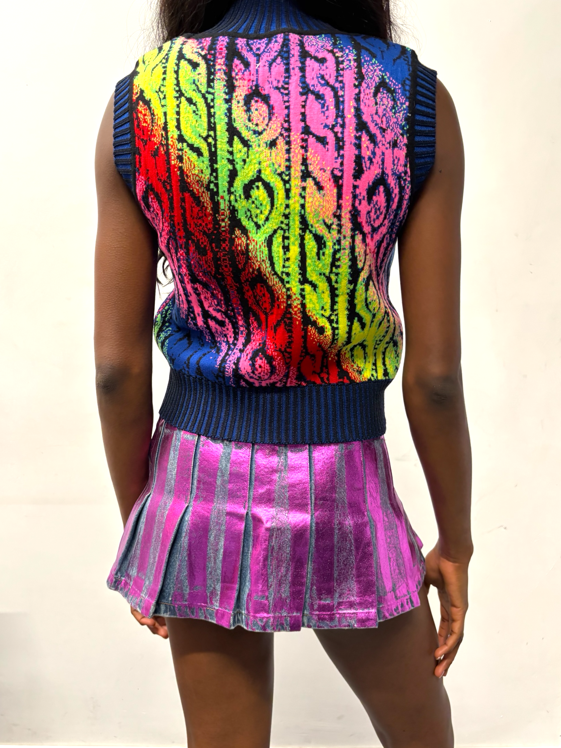 FOILED DENIM RA RA SKIRT