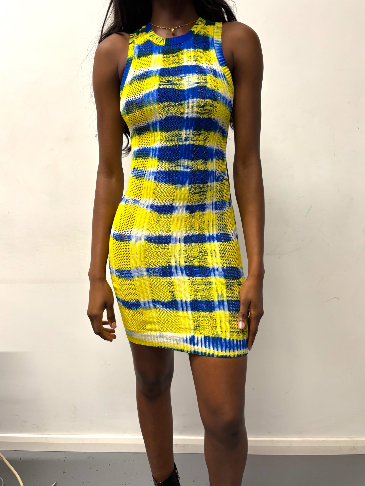 BLUE/YELLOW/WHITE ELASTIC DRESS