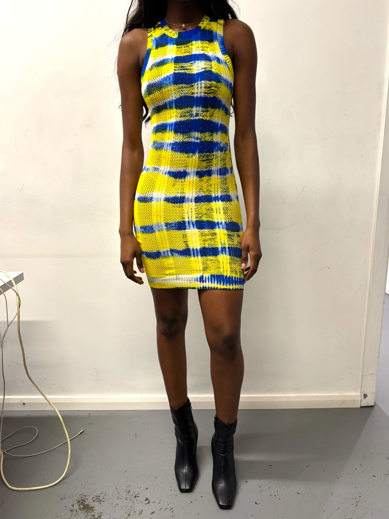 BLUE/YELLOW/WHITE ELASTIC DRESS