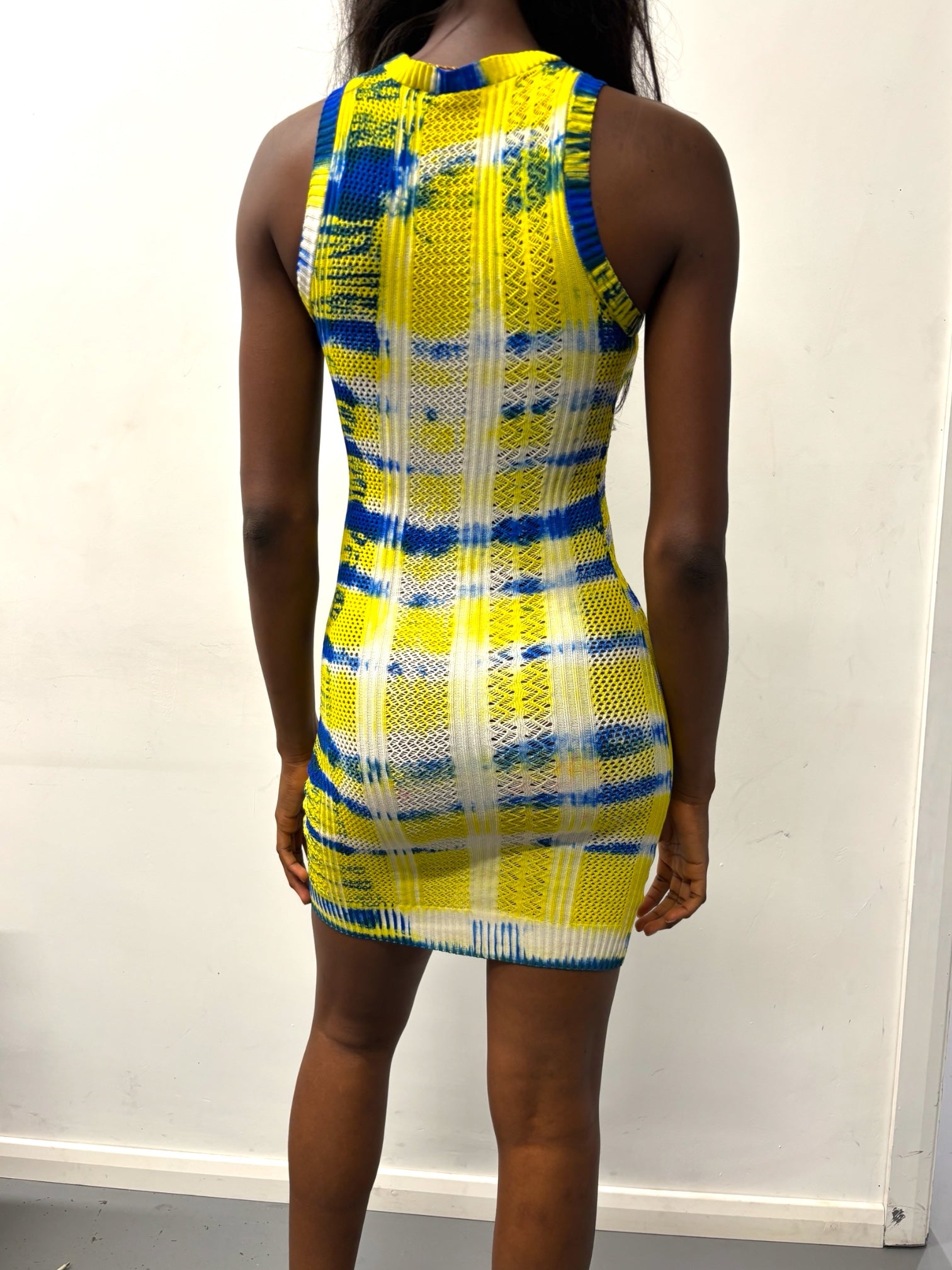 BLUE/YELLOW/WHITE ELASTIC DRESS