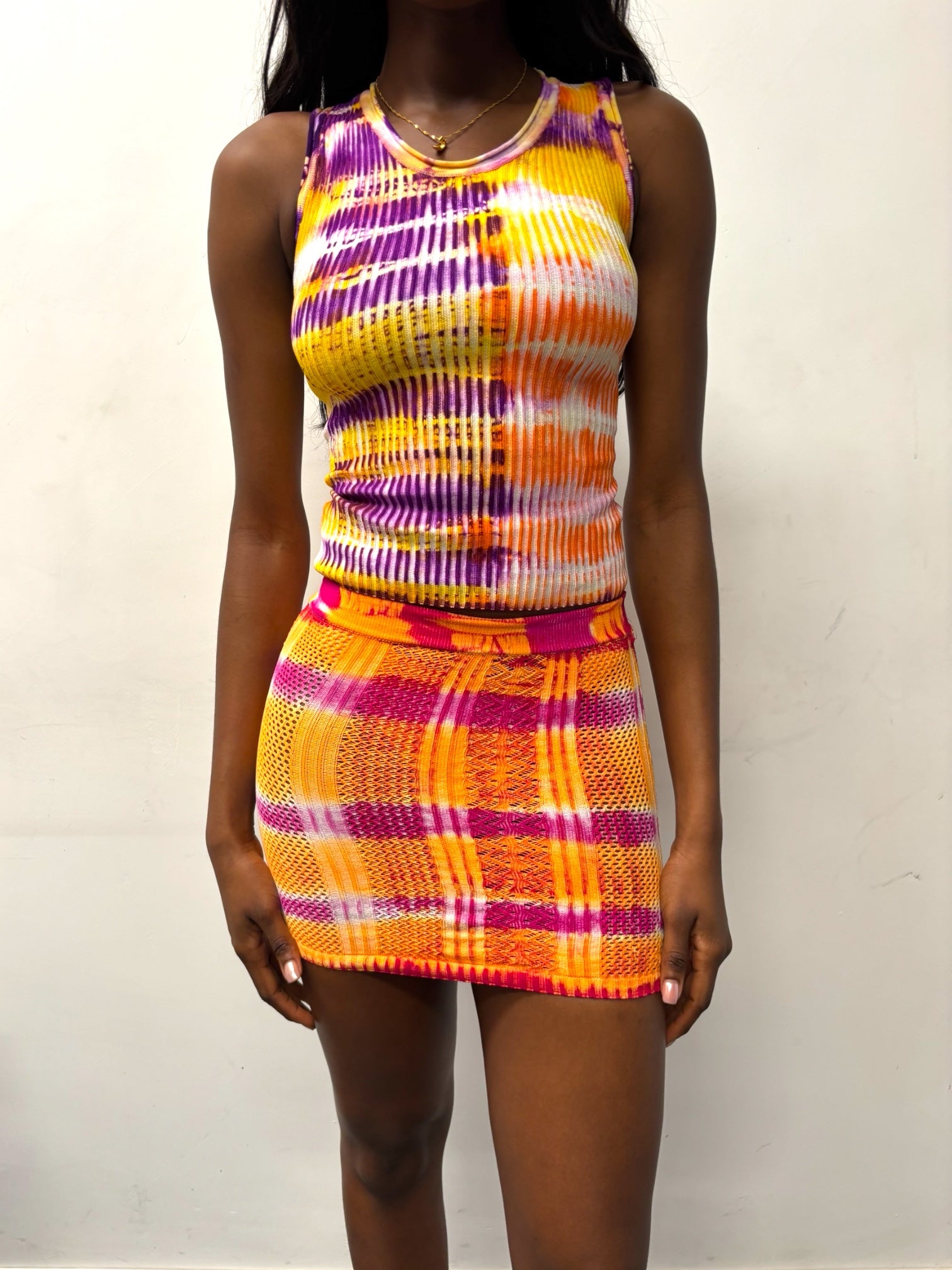 ORANGE ELASTIC MINI SKIRT